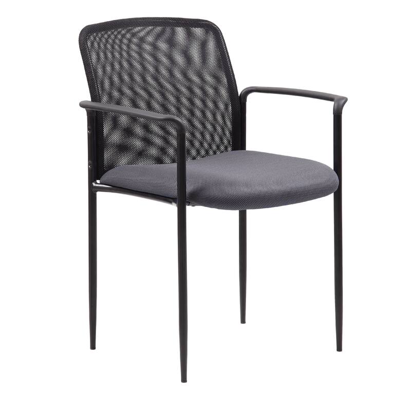 Vayu Stackable Guest Armchair, Gray Mesh, Steel Frame Fixed Arms