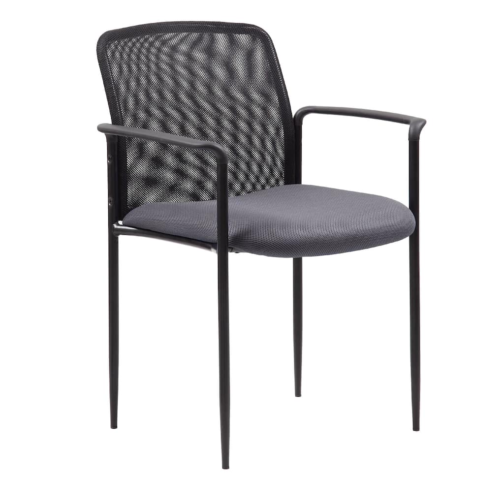 Vayu Stackable Guest Armchair, Gray Mesh, Steel Frame Fixed Arms