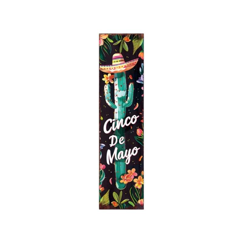 HomeRoots 36" Black And Green Solid Wood Cinco de Mayo Cactus Porch Sign