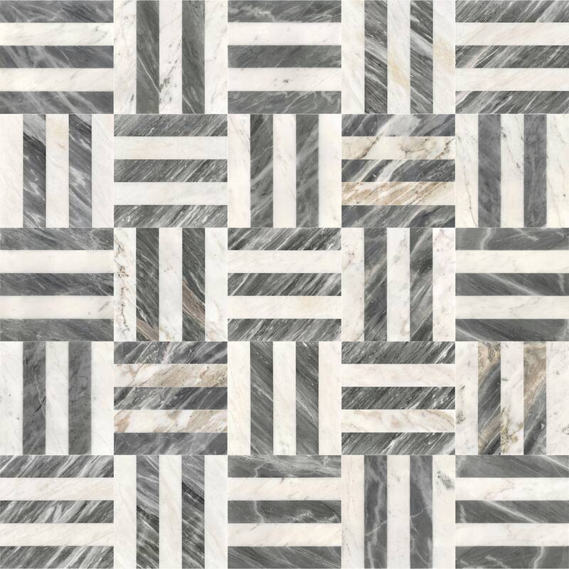 Roomfitters Waterjet Marble Tile for Floor and Wall, Polished Natural Stone, Genuine Marbl, 4-Piece Boxe, White Grey