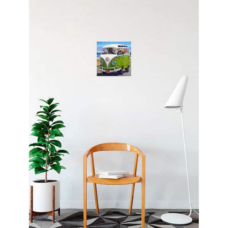 Hang Loose Dogs Go for a Ride VW Van Art Poster - 16 x 16 Inch