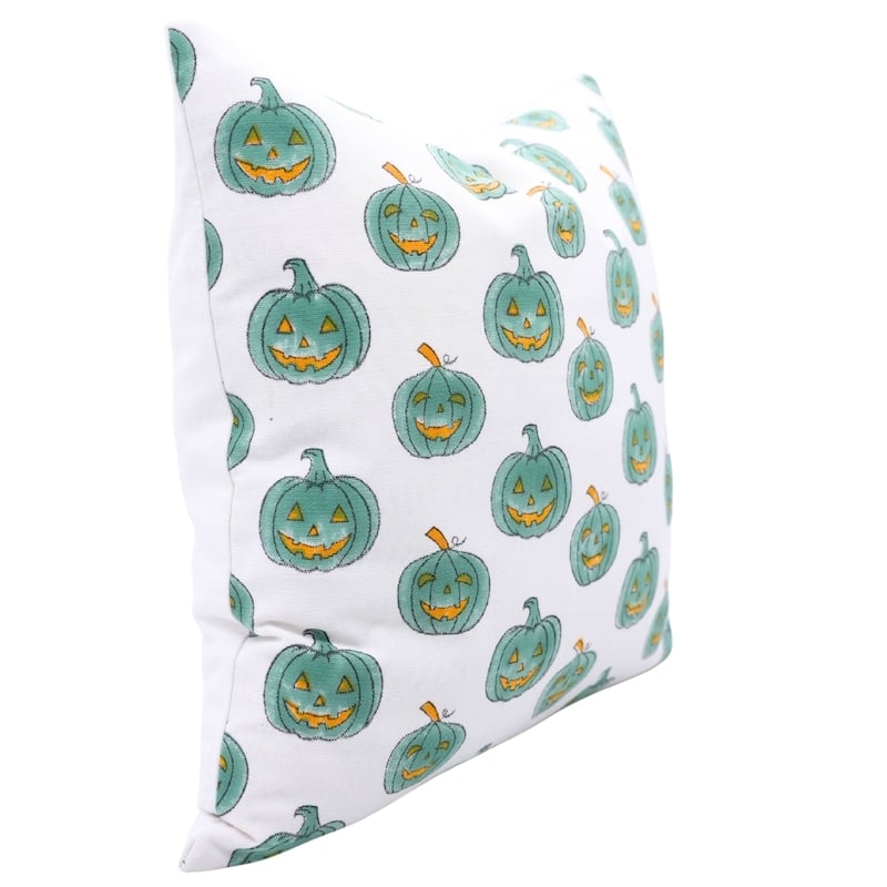 Fabdivine Handmade Block Print Cotton Green Pillow Cover, Pumpkin
