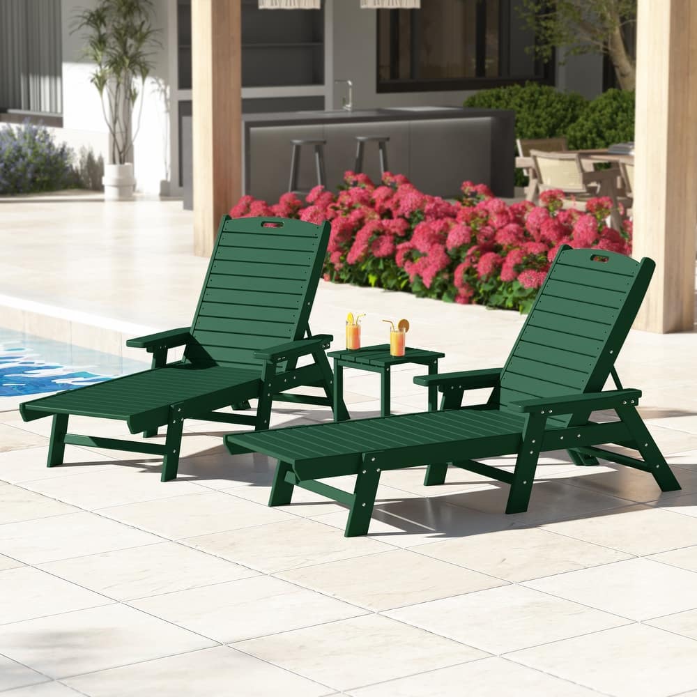 Laguna Hdpe All Weather Outdoor Patio Pool Reclining Chaise Lounges With Square Side Table (3-Piece Set)