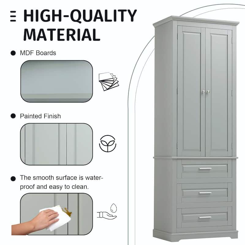 Bathroom Tall Storage Cabinet with Three Drawers