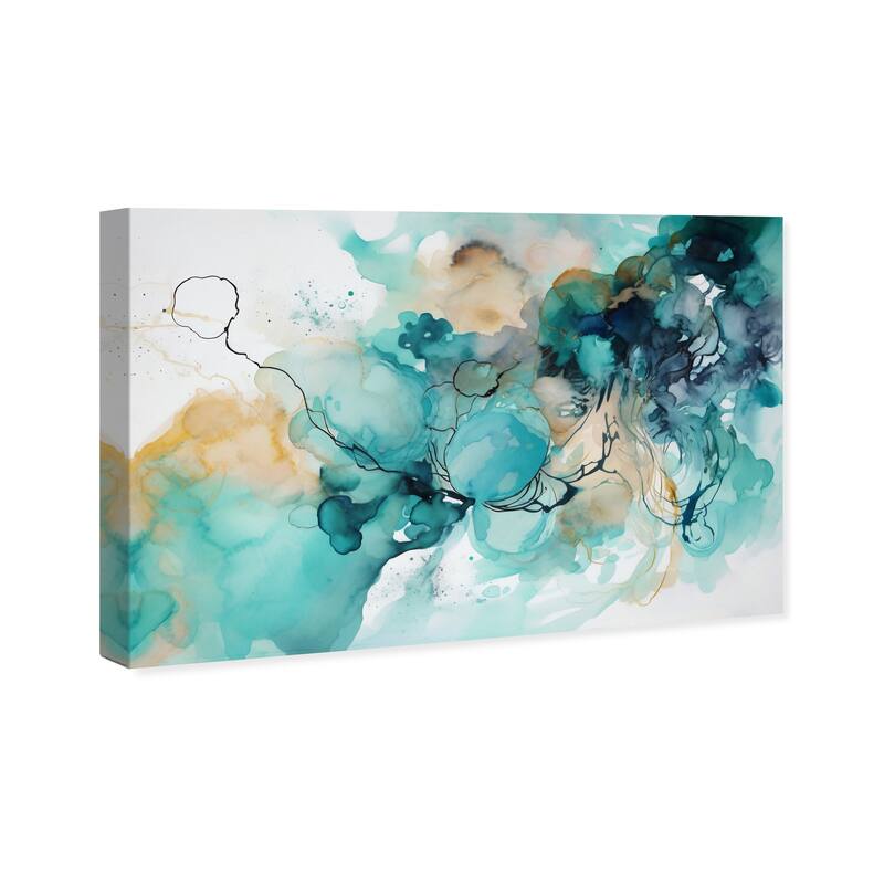 Wynwood Studio Canvas Abstract Teal Water Spreading Blue and Teal Nautical & Coastal Wall Art Canvas Print