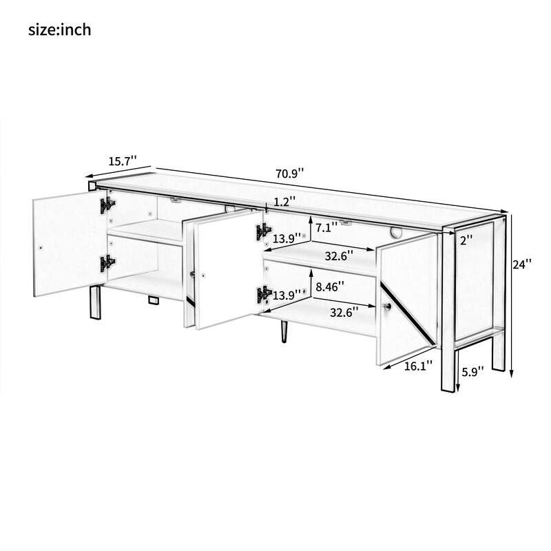 Modern Luxury TV Stand with 2 Spacious Storage Shelf, Adjustable Shelves and 4 Golden Legs for Living Room