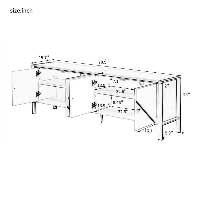 Modern Minimalist TV Stand for TV up to 75 Inches with 2 Spacious Cabinets - 70.9" D x 15.7" W x 24" H