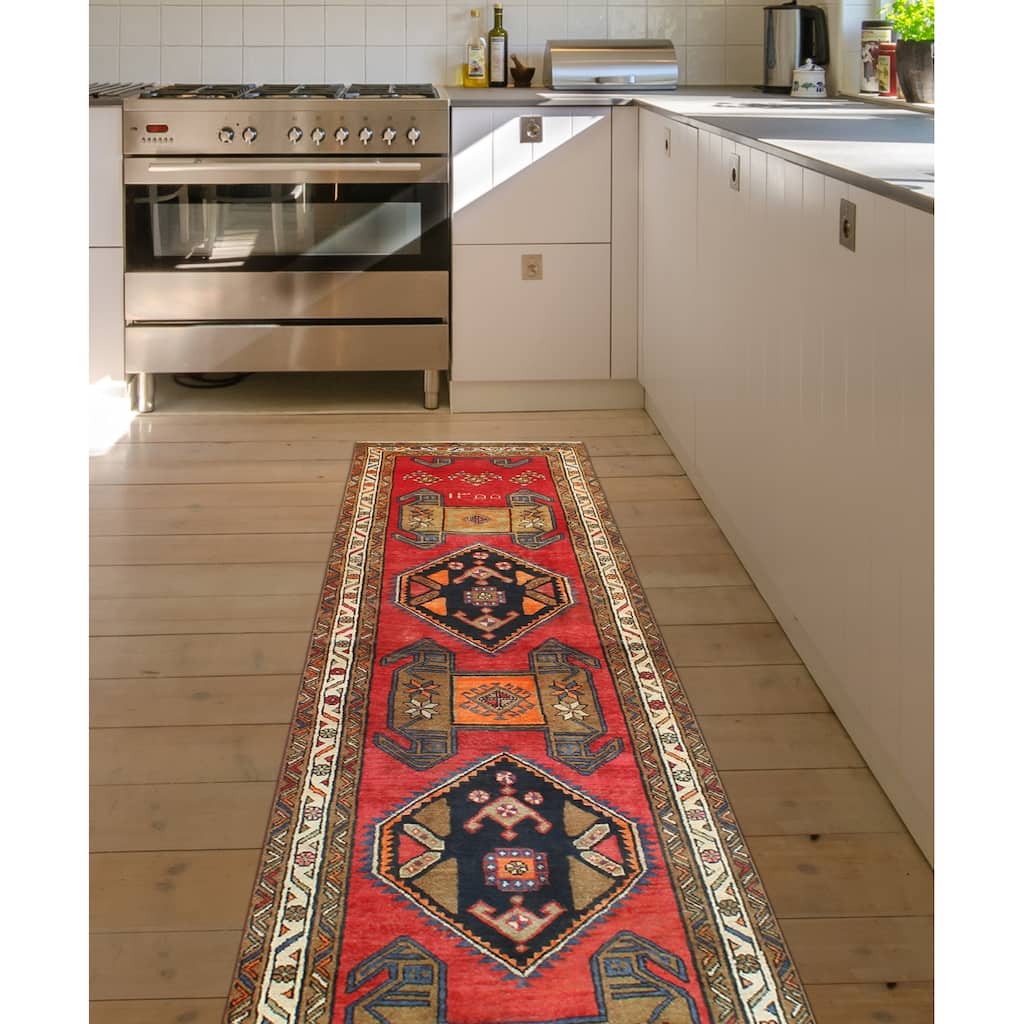 Fine Vintage Distressed Evaleen Red/Ivory Runner - 3'6" x 12'3"