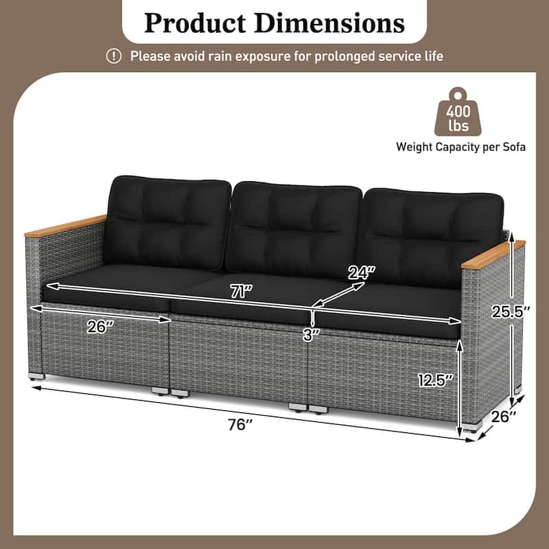 Costway 3-Seat Patio Couch Sofa PE Rattan Wicker Outdoor Loveseat - See Details