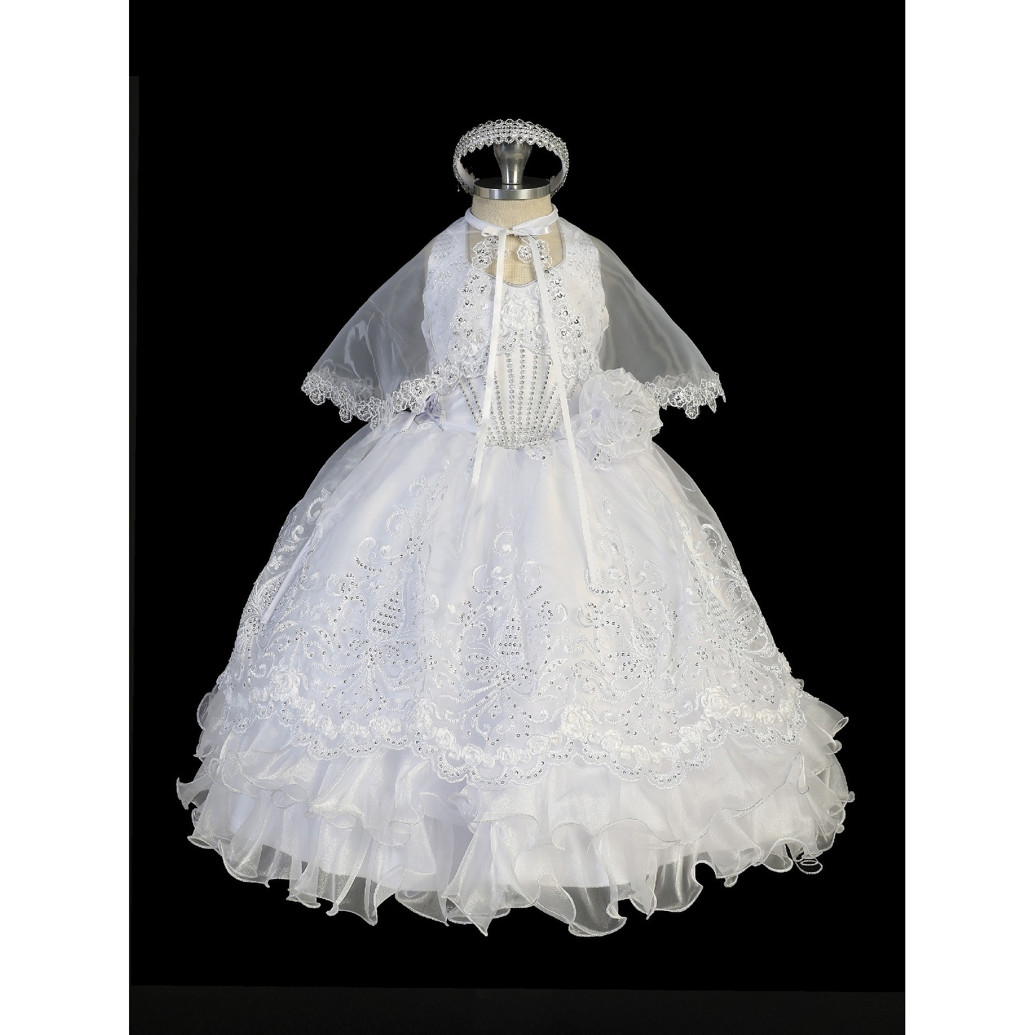 Shop Tip Top Kids Little Girls White Halter Neck Cape Rhinestone