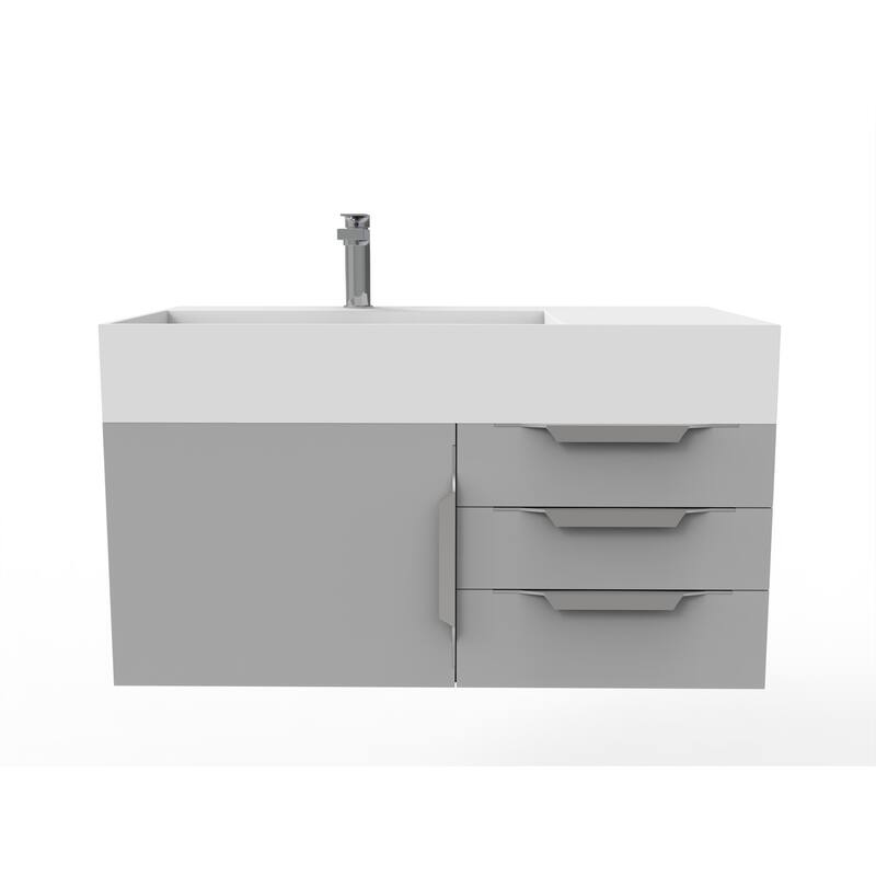 Amazon 36" Wall Mounted Bathroom Vanity Set w/ White Top - Grey - Brushed Nickel Finish