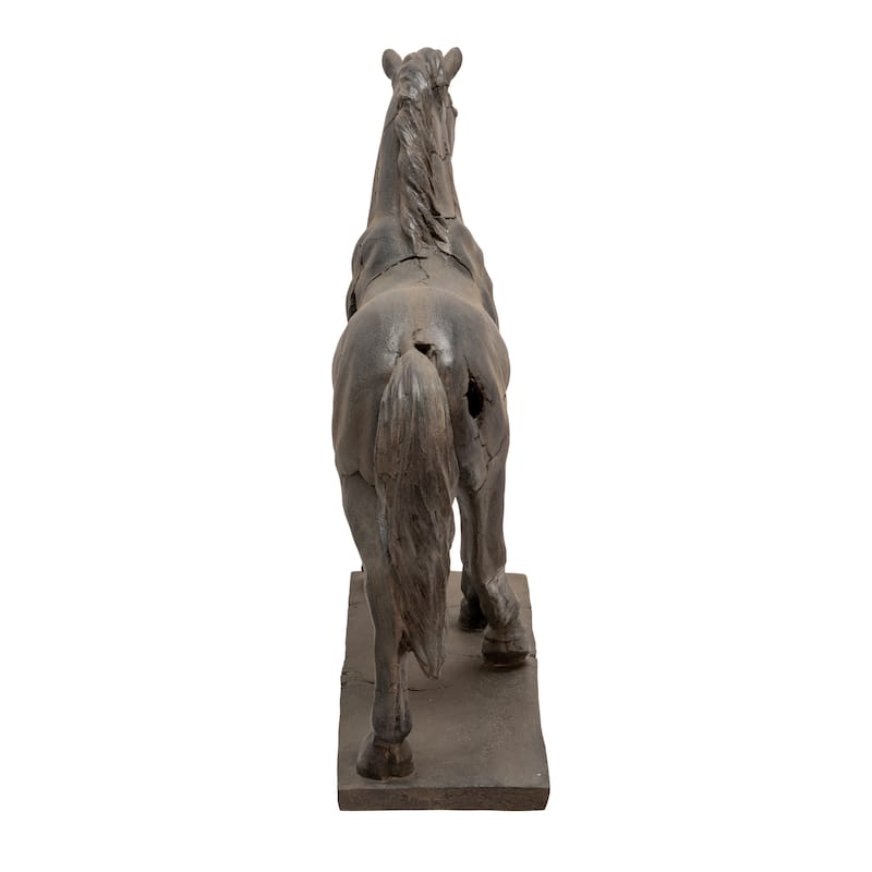 Cracked Horse Sculpture Contemporary Rustic Western Decorative Home Art Display on Stand Brown Polyresin Decor - 18" x 5" x 16"
