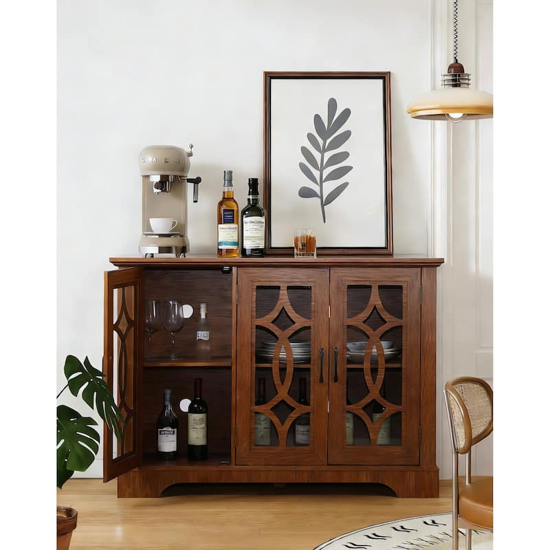 Spacious size sideboard 3 clear tempered glass doors buffet with adjustable shelf