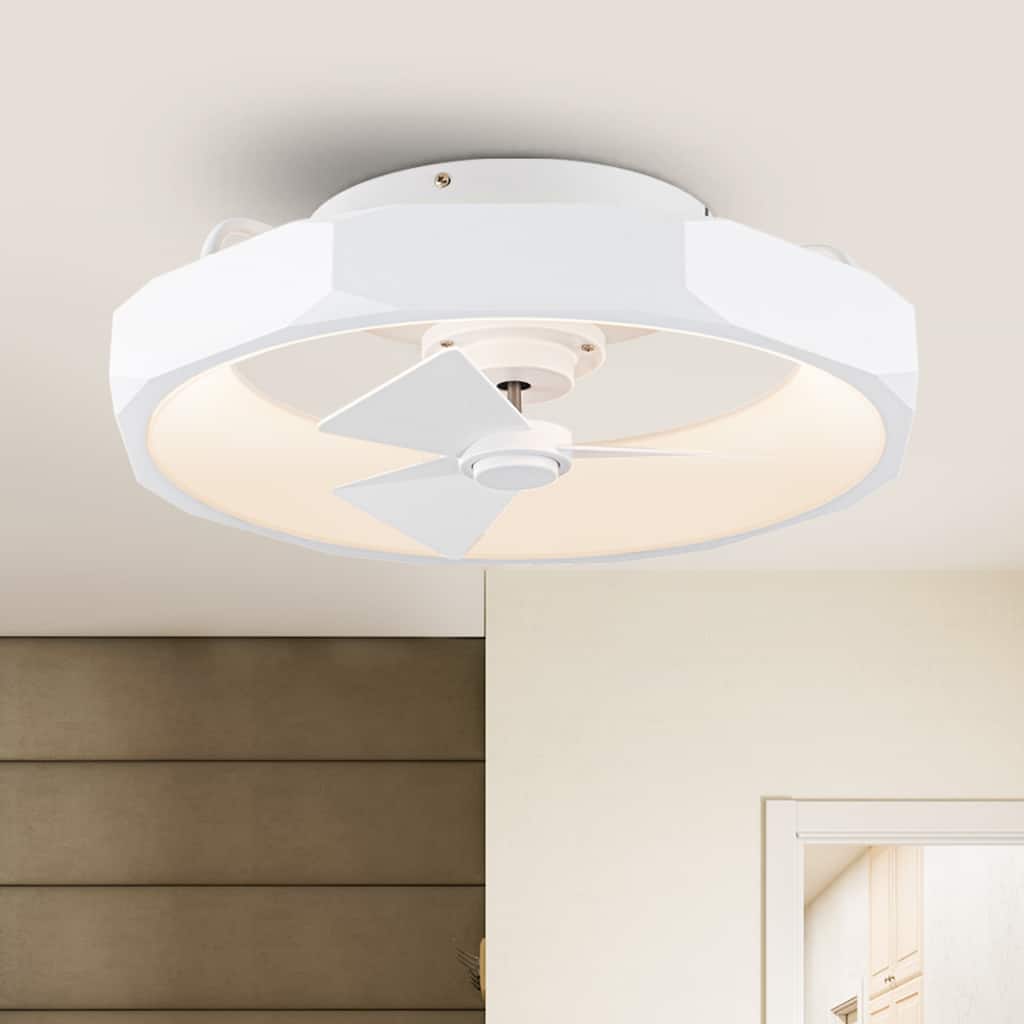 19" White Fandelier Modern Ultra Low Profile Ceiling Fan with Light and Remote