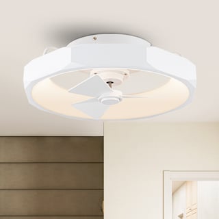 19" White Fandelier Modern Ultra Low Profile Ceiling Fan with Light and Remote