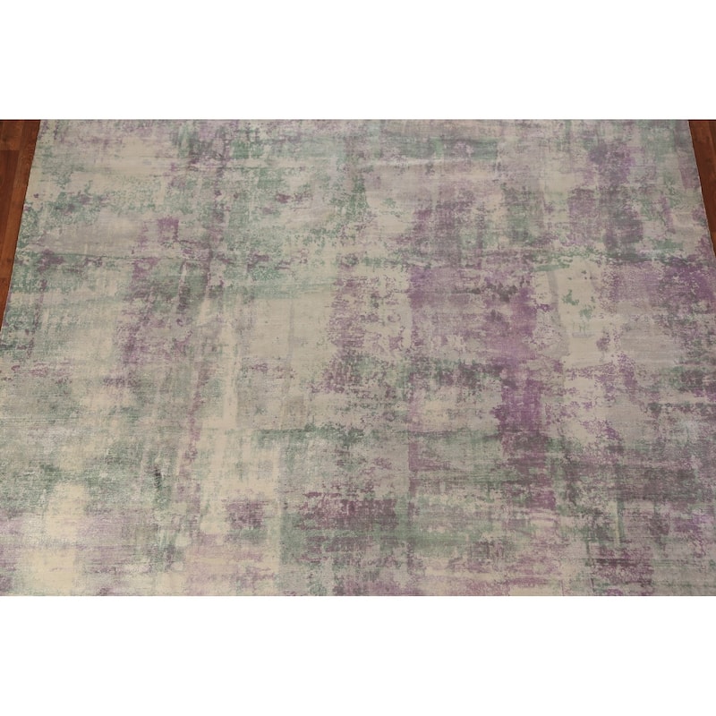 Contemporary Abstract Indian Area Rug Handmade Multi-Color Wool Carpet - 9'0"x 11'8"