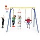 preview thumbnail 10 of 8, Gymax 4-in-1 Kids Swing Set Carbon Steel Swing Stand w/ Basketball
