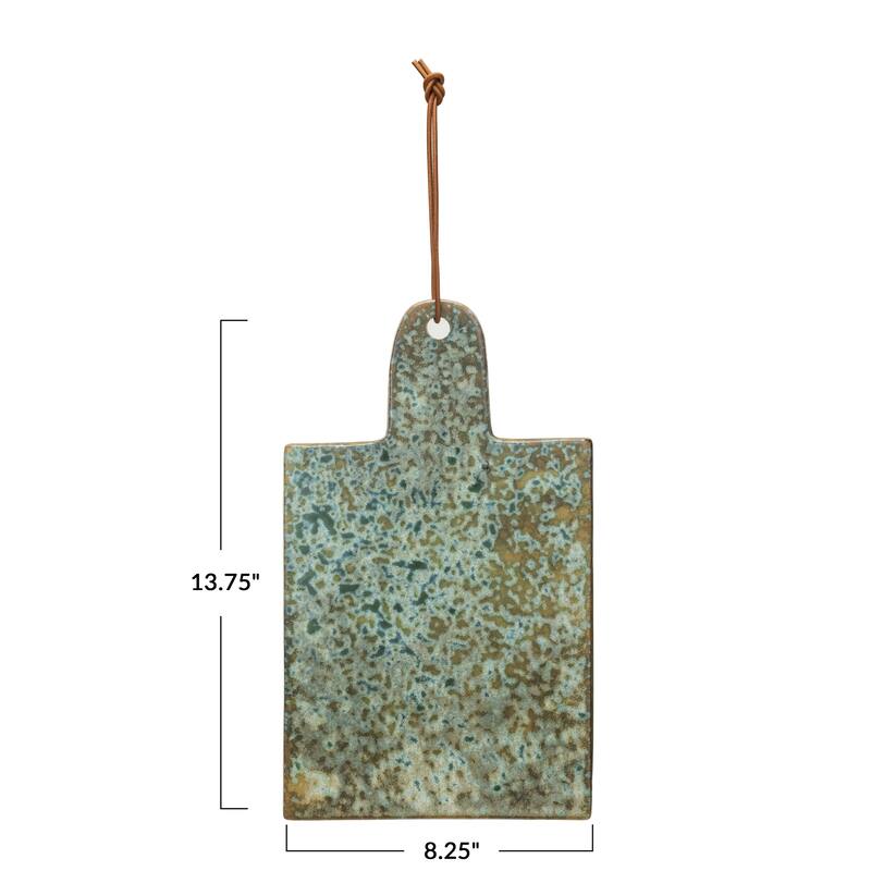 Matte Stoneware Cheese Board with Leather Tie - 13.8"L x 8.3"W x 0.5"H