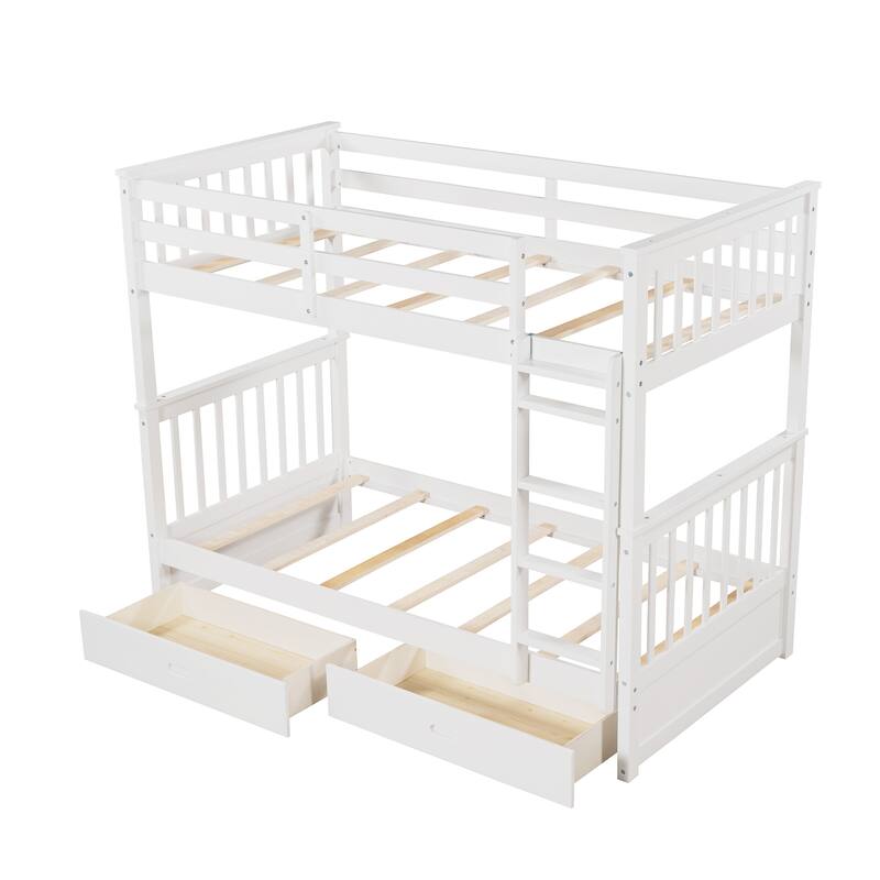 Twin-Over-Twin Bunk Bed with Ladders and Two Storage Drawers