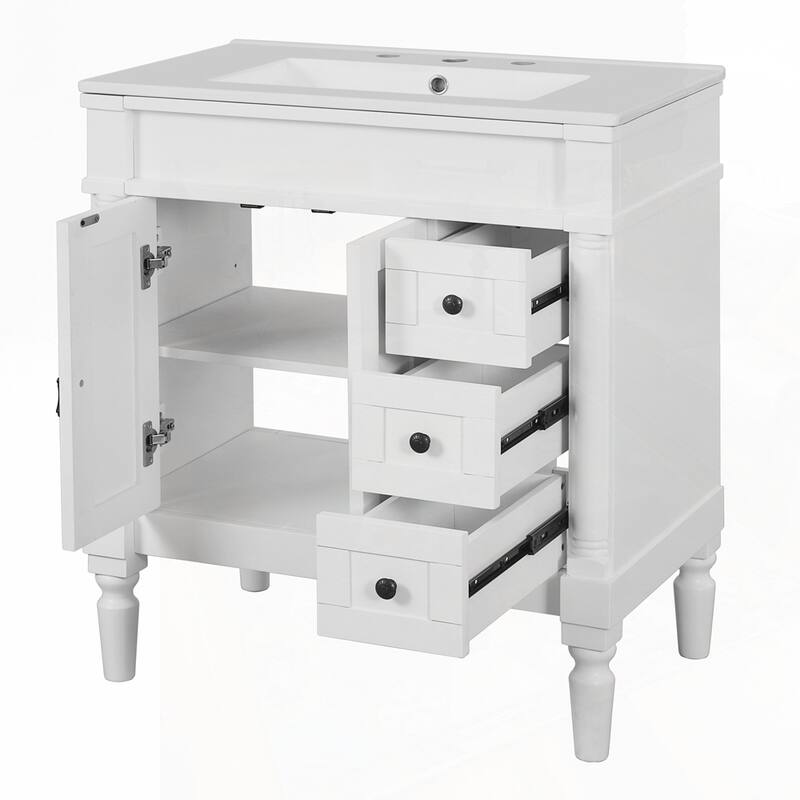 Solid Wood Frame Bathroom Vanity with Ceramic Sink