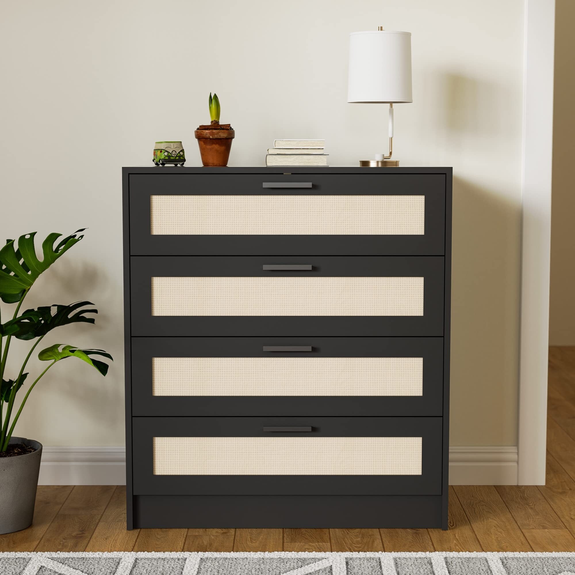 Castle Rattan 4 Drawer Dresser for Bedroom Wooden Chest of