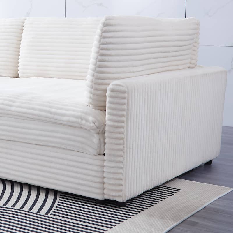 The 112-Inch Corduroy Sofa,With Two Throw Pillows And Four Backrests