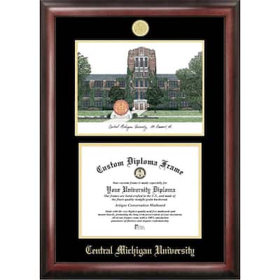 Central Michigan University 11w x 8.5h Gold Embossed Diploma Frame with Campus Images Lithograph