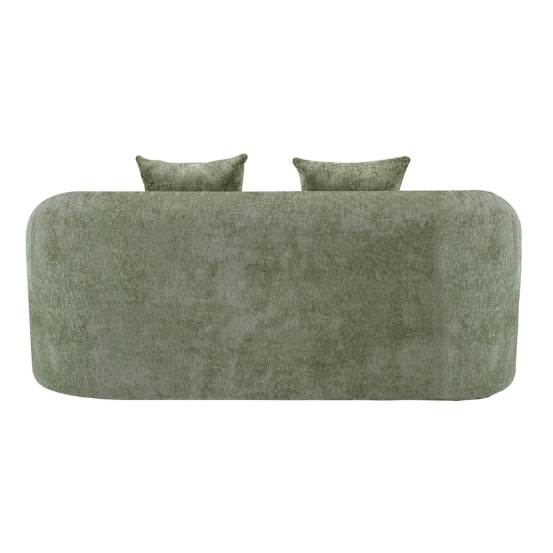 Beige Curved Loveseat Sofa With Round Armrest, Compression Couch With 2 Pillows, Cream Couch For Small Space