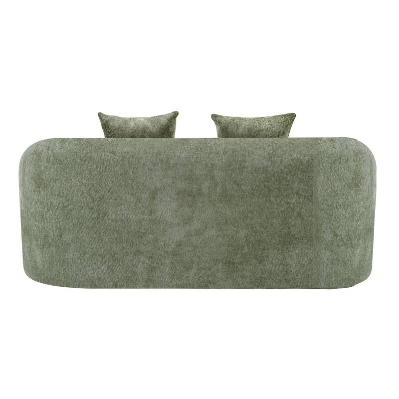 Roomfitters Green Curved Loveseat Sofa with Round Armrest, Compression Couch with 2 Pillows for Living Room & Bedroom
