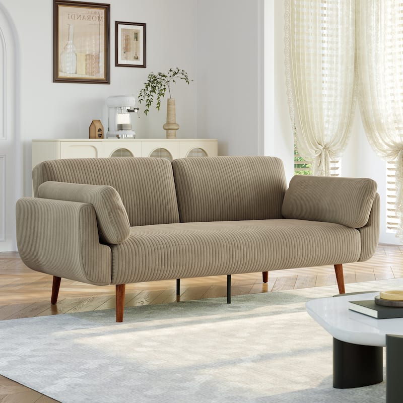Convertible Corduroy Sleeper Sofa Futon Bed Recliner Lounge - Khaki