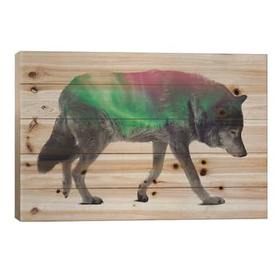 Wolf Print On Wood by Andreas Lie - Multi-Color