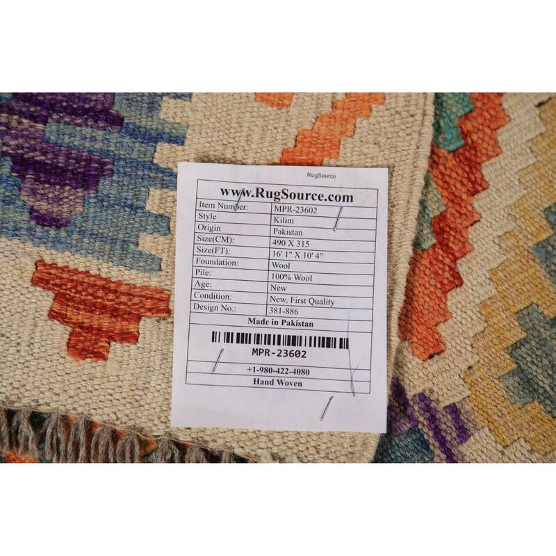 All-Over Trellis Kilim Oriental Large Rug Hand-Woven Wool Carpet - 10'4"x 16'1"