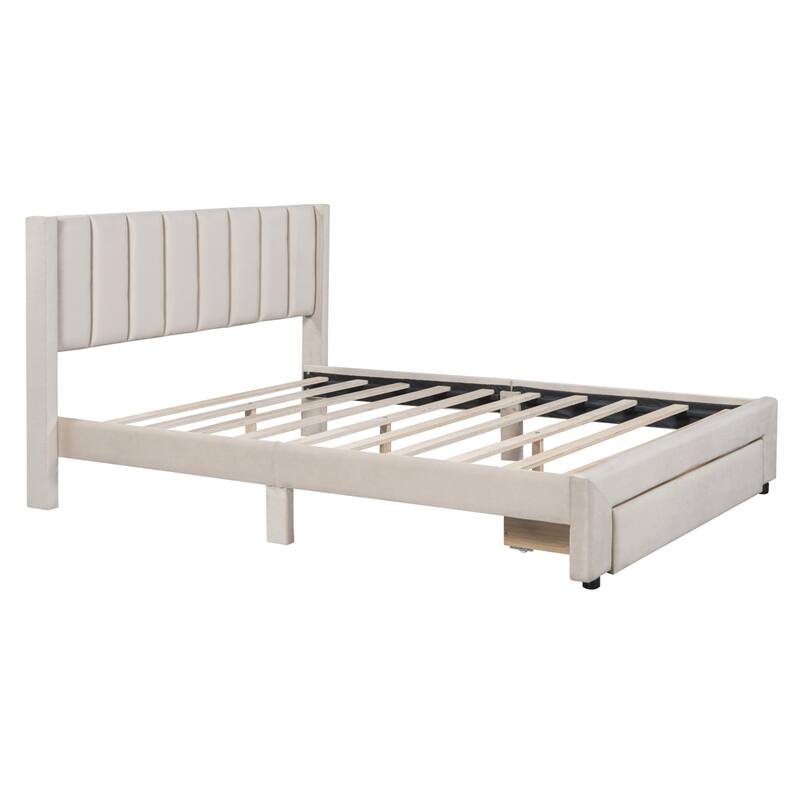Upholstered Platform Bed with a Big Drawer