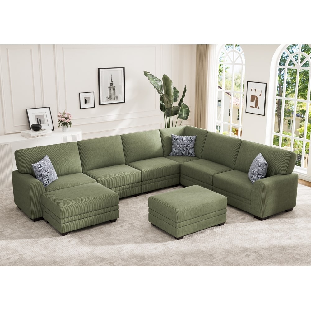8 Piece Modular Corduroy Sectional With Ottoman