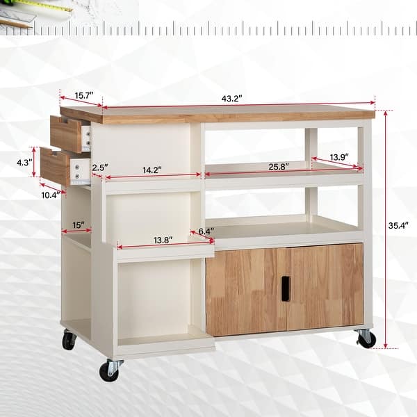 Portable Kitchen Cart Wood Top Kitchen Trolley with Drawers Bed Bath