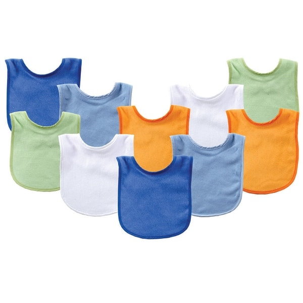 slide 1 of 1, Luvable Friends Baby Boy Cotton Terry Bibs 10pk, Blue Orange, One Size - Blue Orange - One Size One Size - Blue Orange