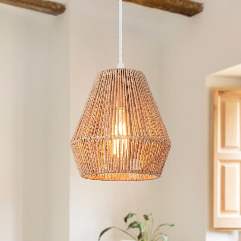 3-Light Metal Hanging Pendant Light Chandelier with Paper Rattan Shade for Kitchen Island