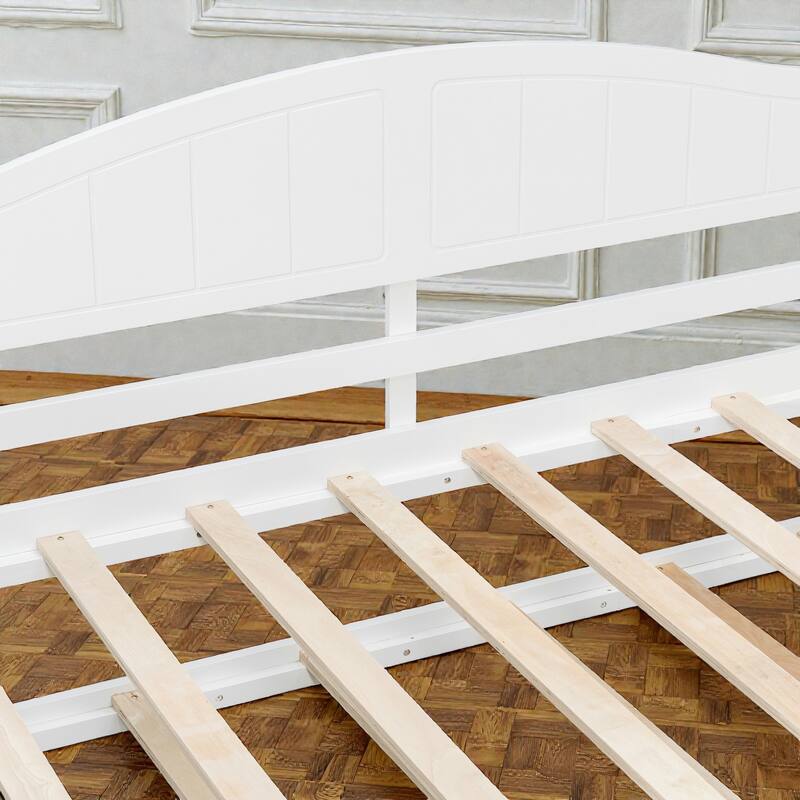 Twin Size Wooden Canopy Day Bed with Twin Trundle, Solid Pine Wood Frame with Backrest, Space Saving Design