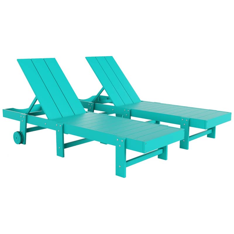 Shoreside Modern Poly Eco-Friendly All Weather Reclining Chaise Lounge With Wheels (Set Of 2)