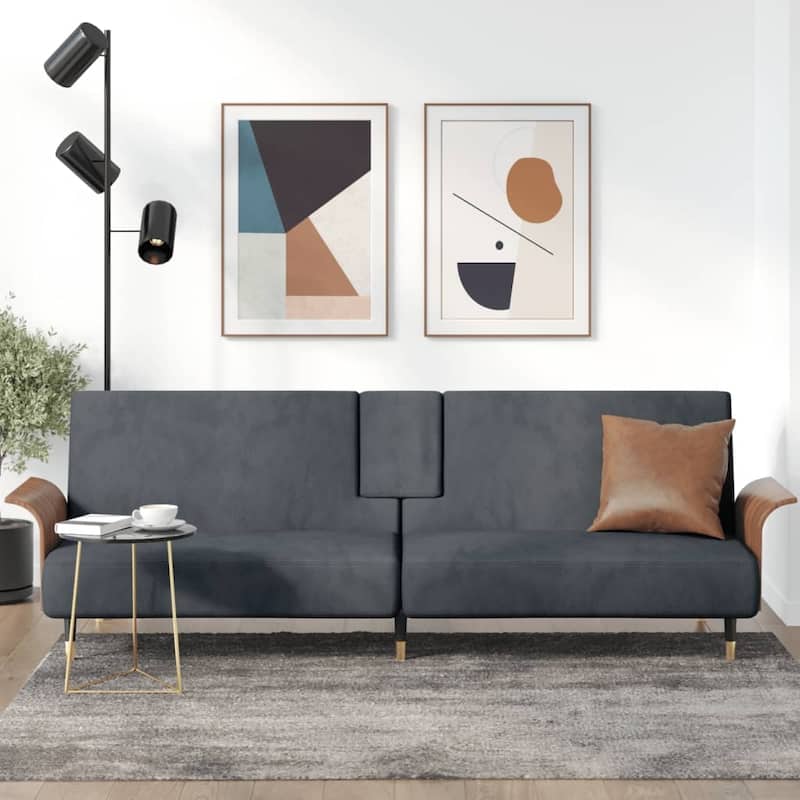 vidaXL Sofa Bed Convertible Sofa Bed with Cup Holders for Living Room Velvet - 88.2" x 35" x 27.6" - Dark gray