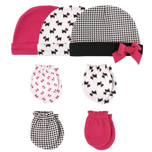 slide 1 of 1, Hudson Baby Infant Girl Cotton Cap and Scratch Mitten 7pc Set, Scottie Dog, 0-6 Months - Scottie Dog Scottie Dog - 0-6 Months