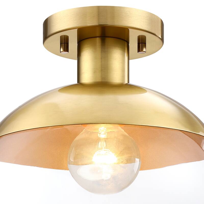 Rey 13 in. 1-Light Brushed Gold Modern Semi Flush Mount with Clear Glass Shade for Bedrooms - 10.25