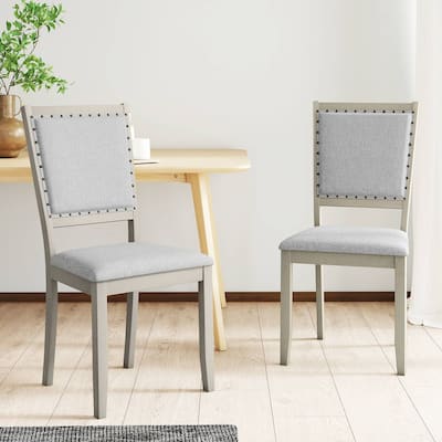 Set of 2 Grey Fabric Upholstered Dining Room Chairs with Ergonomic Back and Rubber Wood Frame - 20" x 22" x 37.5"