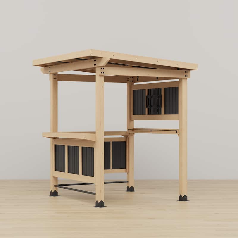 Cedar Wood Outdoor Bar Gazebo with PVC Roof, 85" x 76" Backyard Pavilion with TV Mount, Double Bar Counte