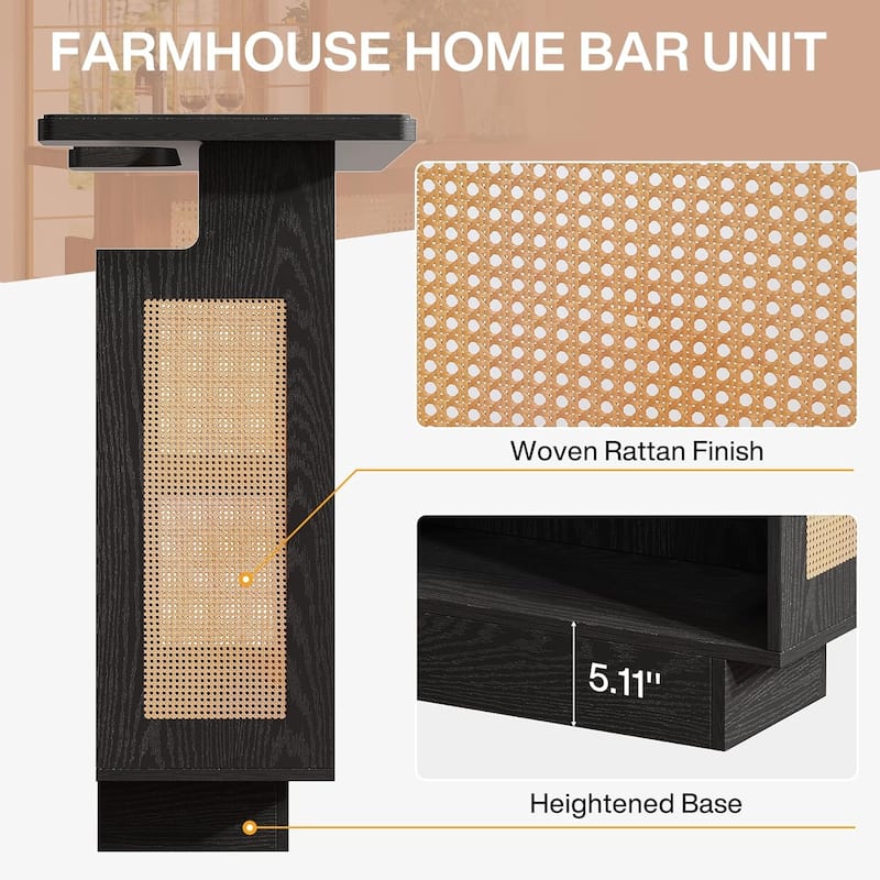 4-Tier Home Bar Unit, Liquor Bar Table, Mini Bar with Wine Racks and Glass Holder, Farmhouse Bar Table