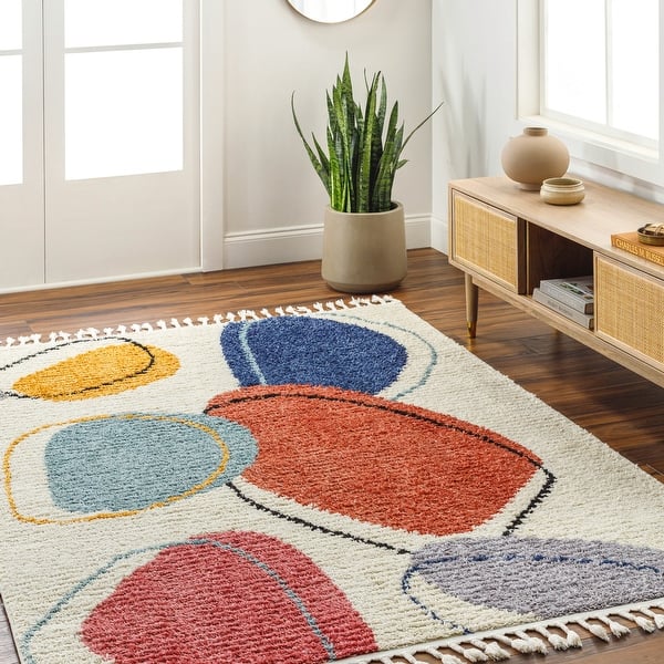 slide 2 of 4, Amelina Abstract Color Block Plush Area Rug 5' 3" x 7' - Ivory Multi