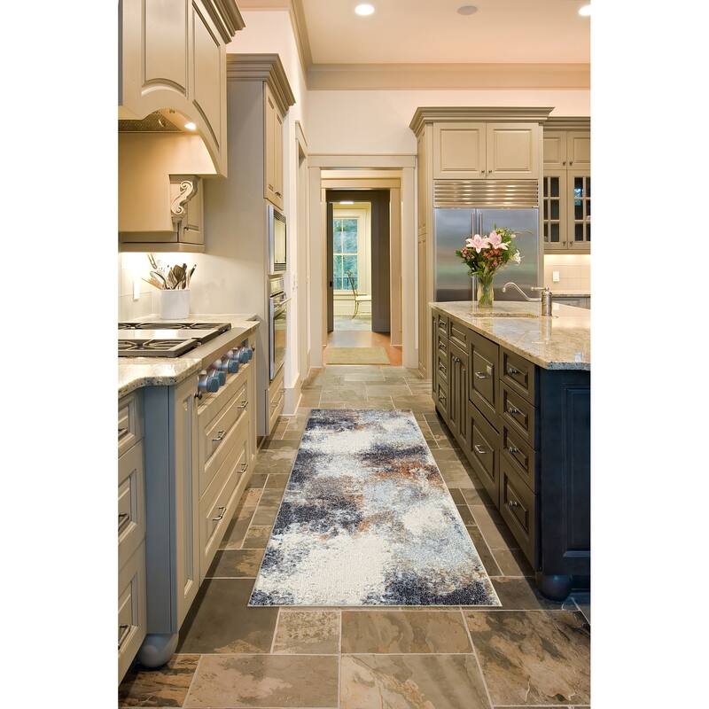 Olympia Collection Blue and Beige Abstract Design Area Rug