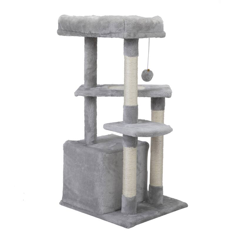 Double Level Cat Tree Stand House Furniture Kittens Activity Tower Posts Kitty Pet Play House - Light Gray - Light Gray