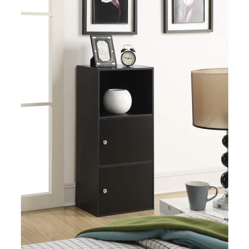 2 Door Storage Cabinet - Black Organizer for Office, Study, Dorm - Shelves & Concealed Storage - 12"D x 16"W x 35.25"H