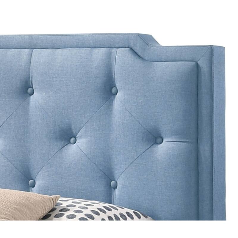 Twin Bed Frame Blue Farmhouse Style, Tufted Headboard & Footboard, Adjustable, 42x81x47 Inch